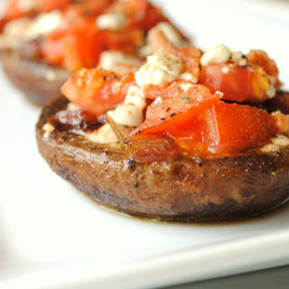 Portobello Mushrooms Stuffed with Goat Cheese, Tomatoes and Bacon