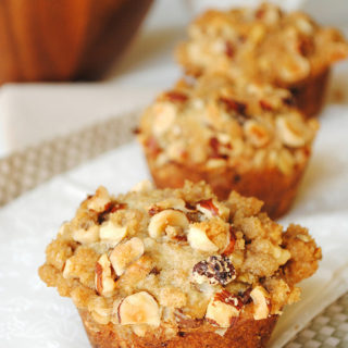 Banana and Chocolate Chip Muffins with Hazelnut Crumb Topping