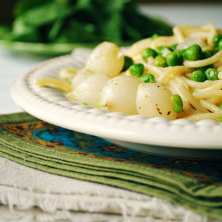 Pea and Pearl Onion Pasta in Butter Herb Sauce