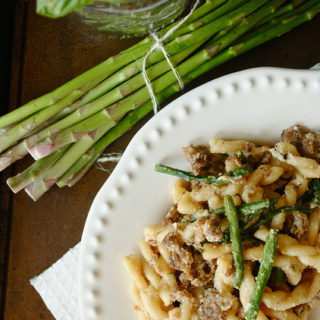 Gemelli with Asparagus and Sausage in a Ricotta Cheese Sauce
