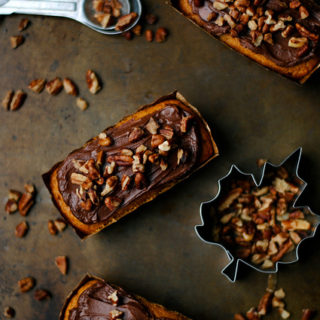 Mini Pumpkin Cakes with Chocolate Frosting and Pecans