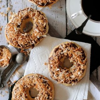 Baked Doughnuts with Chocolate and Toasted Coconut