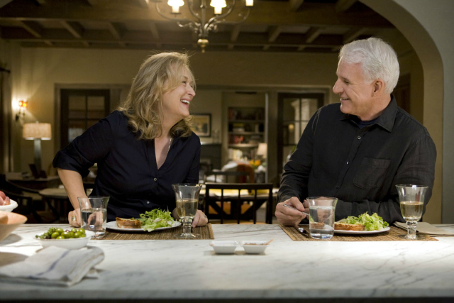 Jane (MERYL STREEP) and new love interest Adam (STEVE MARTIN) share a meal in the new film from writer/director/producer Nancy Meyers, ?It?s Complicated?, a comedy about love, divorce and everything in between.