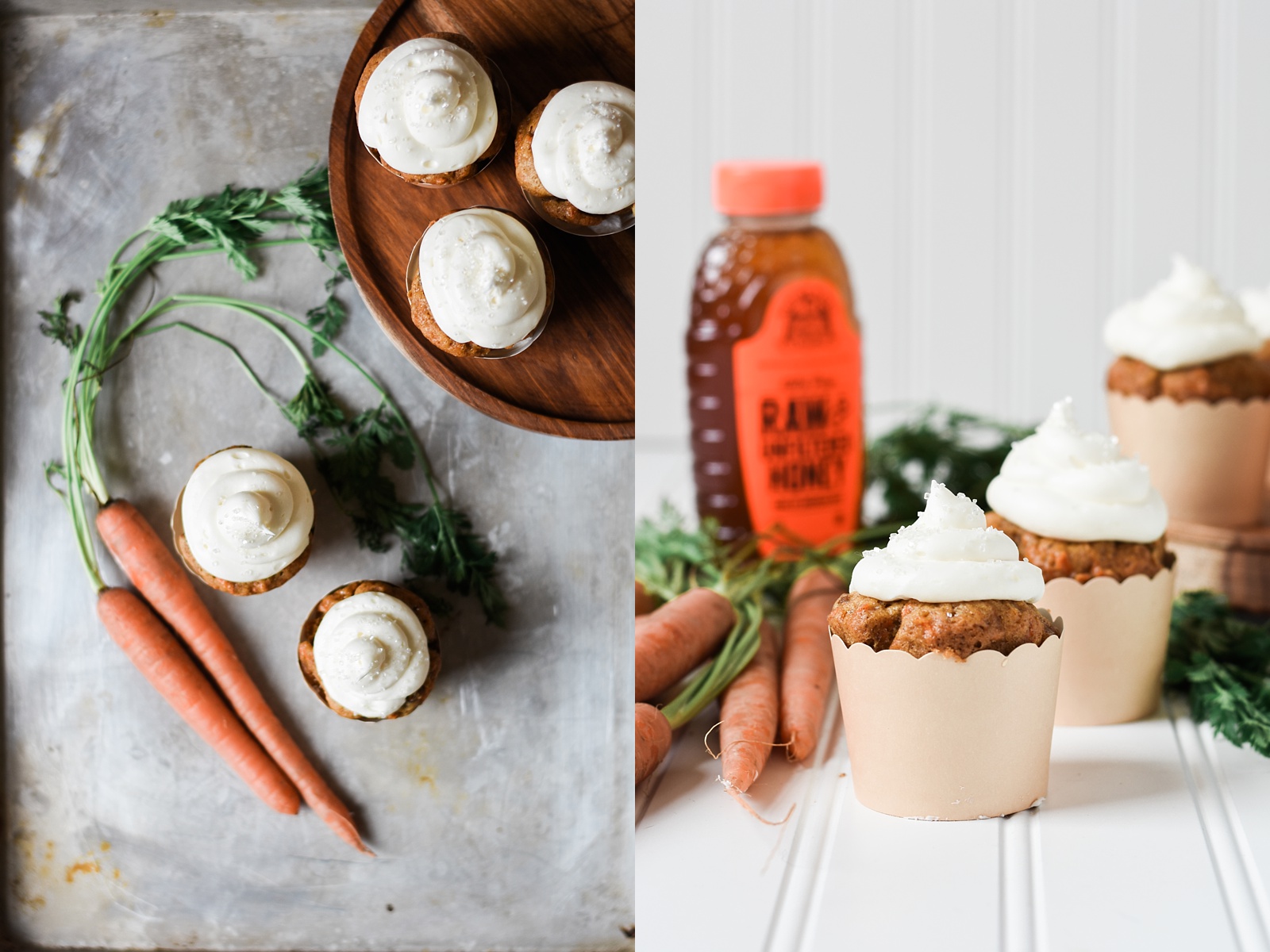 Carrot Cake Cupcakes with Honey Cream Cheese Frosting